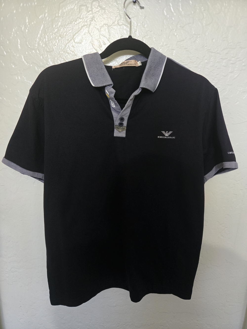 Giorgio Armani Men’s Black Polo with Gray Contrast Collar
